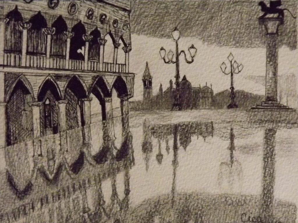 St. Marc square, Venice - Ink on paper by Andrea Kucza Andipainting