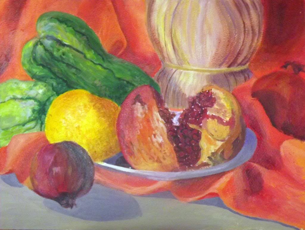 Still life with pomegranate - Acryilic on canvas by Andipainting